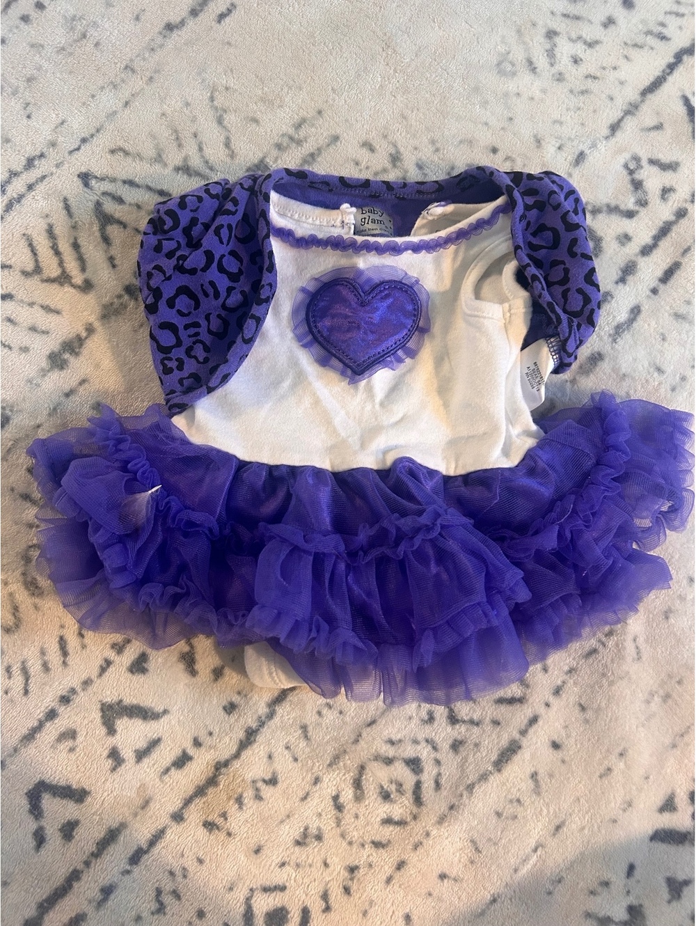 baby glam Newborn Purple and White Tutu Dress with Heart Detail